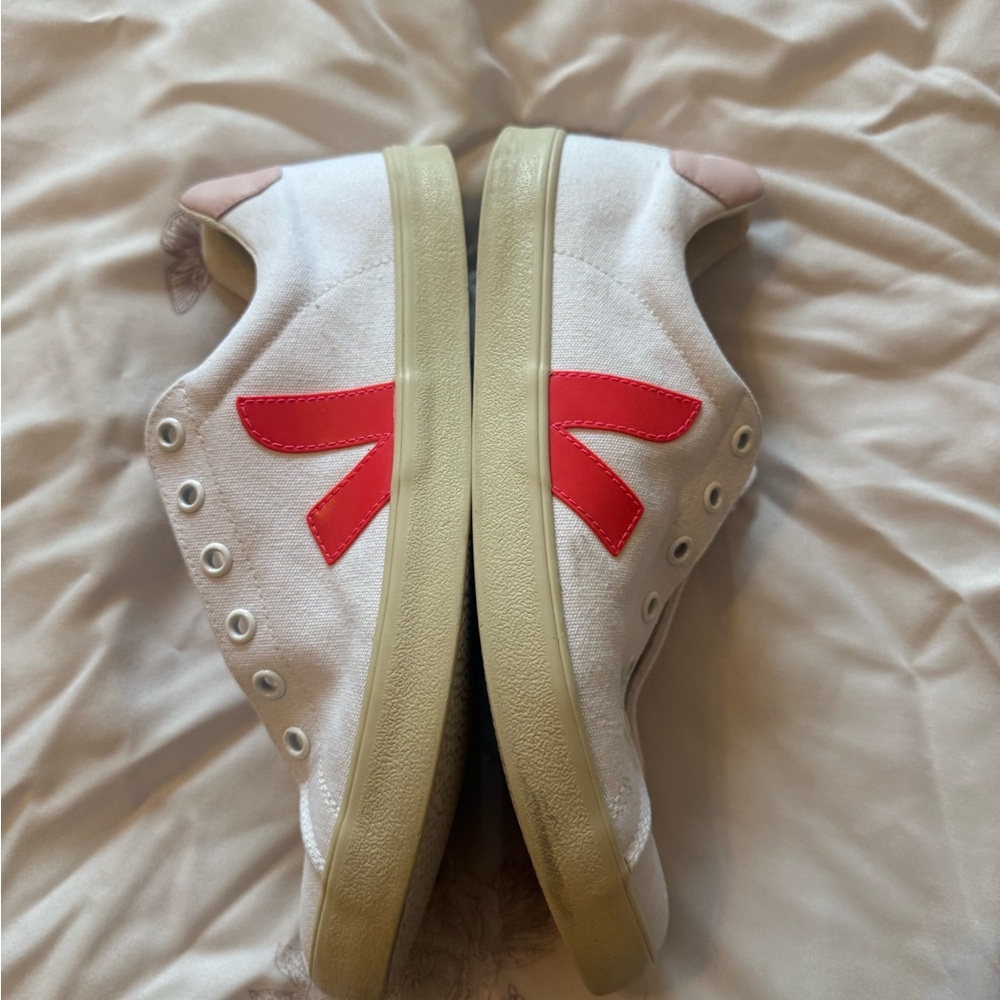 Veja Women's White Sneakers with Pink and Red Accents - Picture 7 of 8